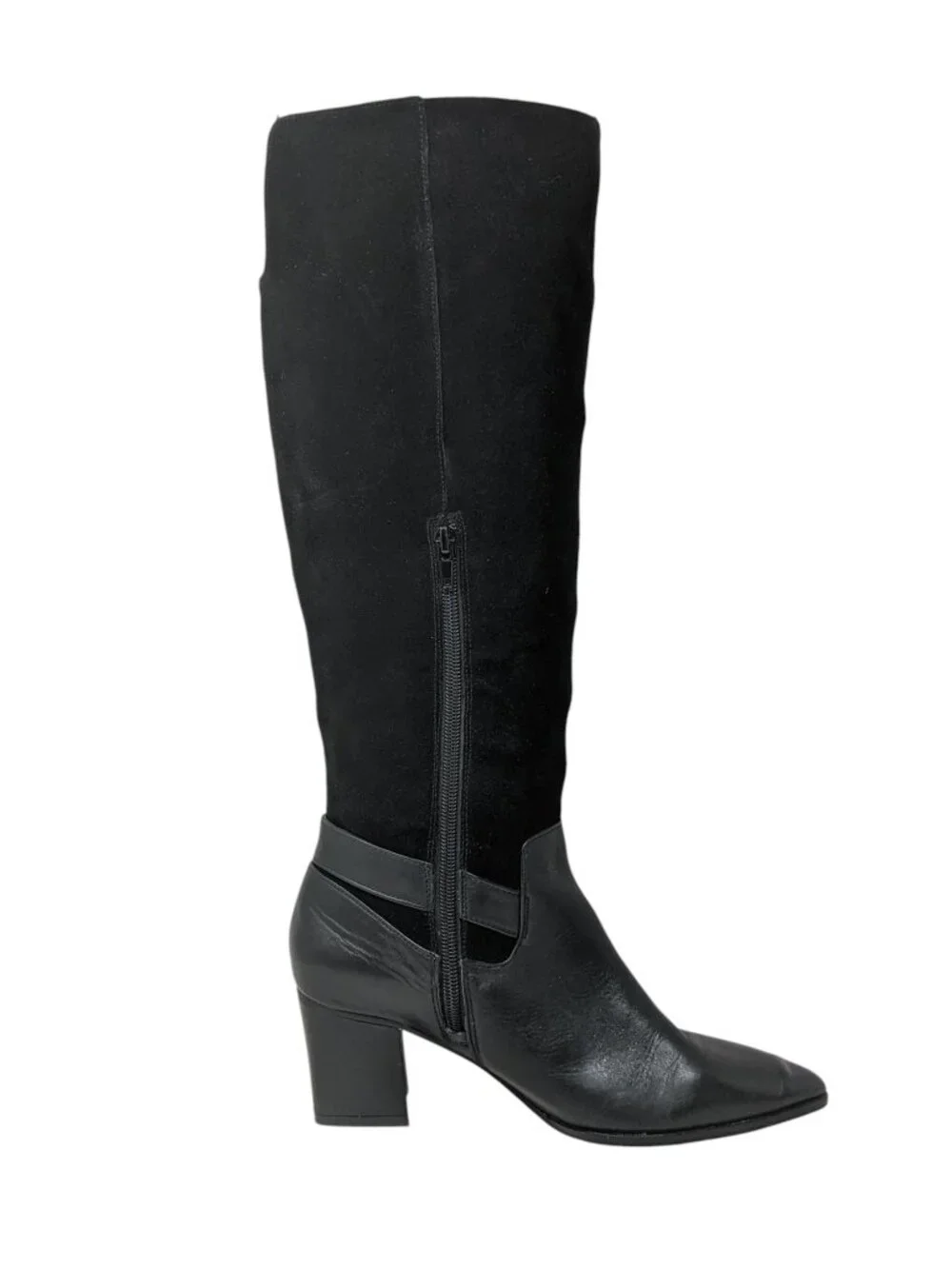 Sole Society Daleena Black Leather Suede Knee High Boots Women's 6.5